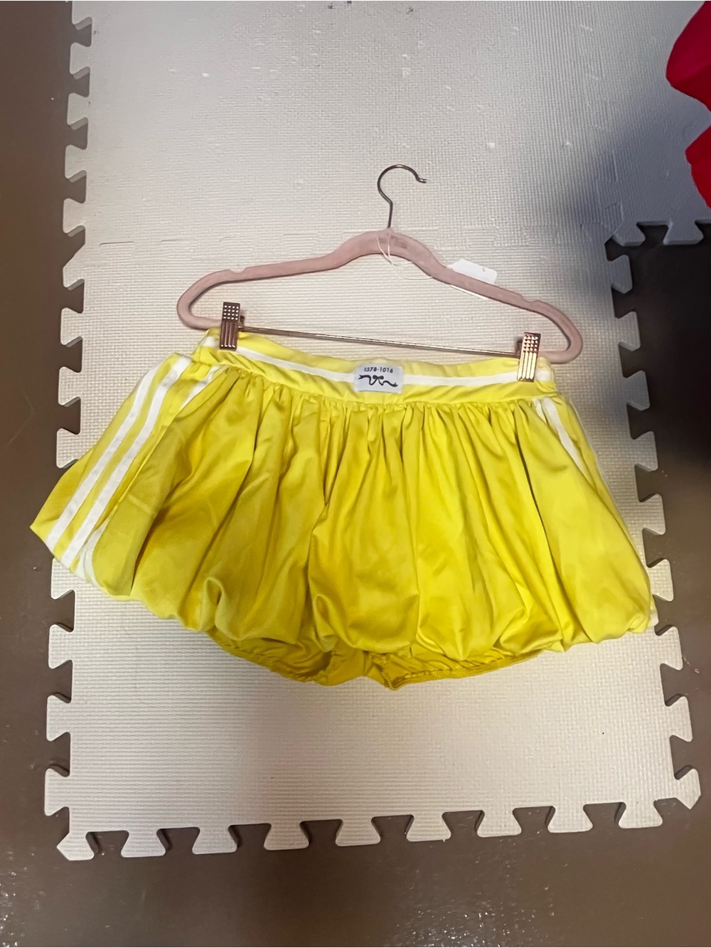 Yellow Bubble Mini Skirt with White Stripe Waist Trim